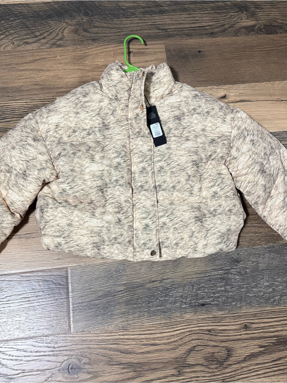 Fashion Nova Beige Heather Quilted Cropped Puffer Jacket